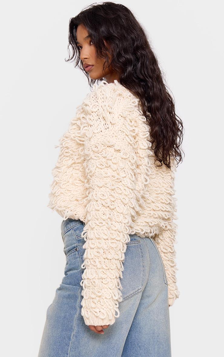 Pretty Little Thing Cream Loop Knit V Neck Button Up Cardigan