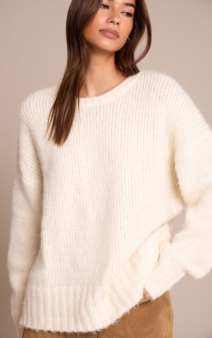 Pretty Little Thing Cream Rib Detail Oversized Sweater