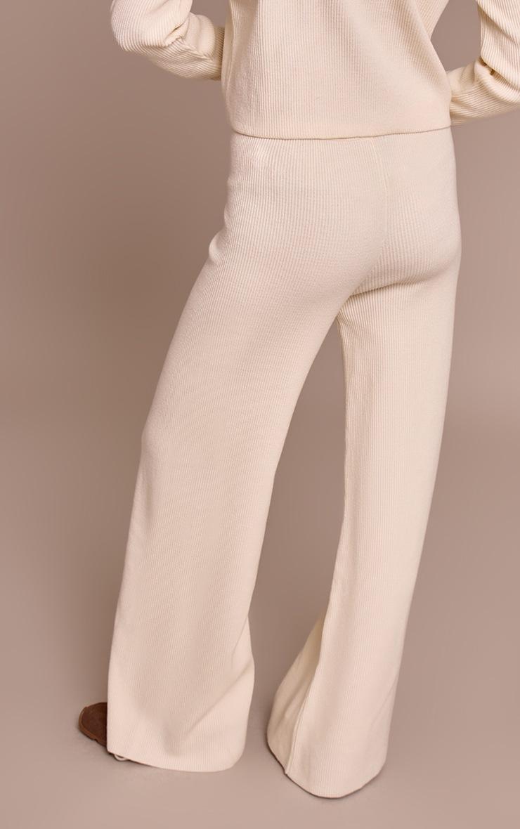 Pretty Little Thing Cream Ribbed Wide Leg Knit Pants