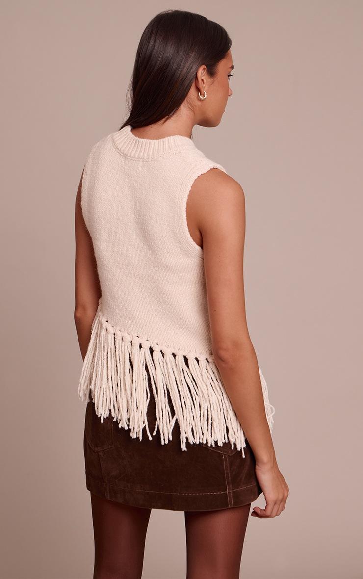 Pretty Little Thing Cream Sleeveless Fringe Detail Knit Sweater