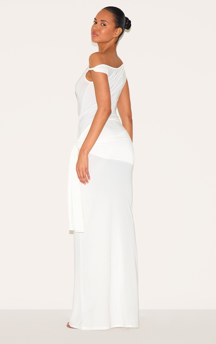 Pretty Little Thing Cream Slinky Off Shoulder Wrap Detail Maxi Dress