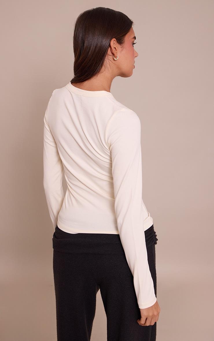 Pretty Little Thing Cream Soft Cotton Crew Neck Longline Long Sleeve Top