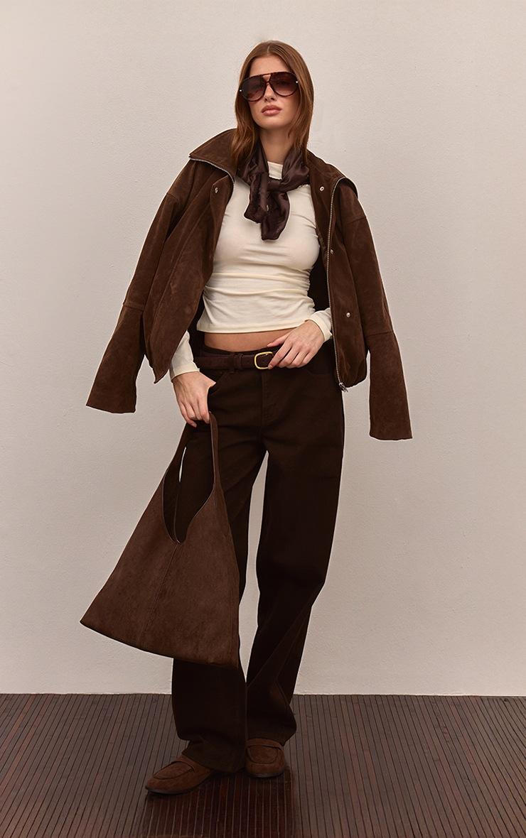 Pretty Little Thing Cream Soft Cotton Ruched Side Long Sleeve Top