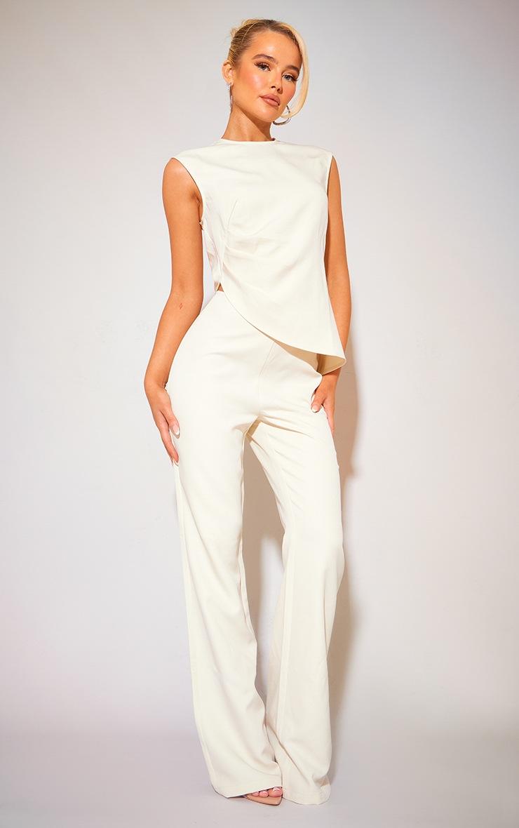 Pretty Little Thing Cream Tailored Low Rise Skinny Flared Pants