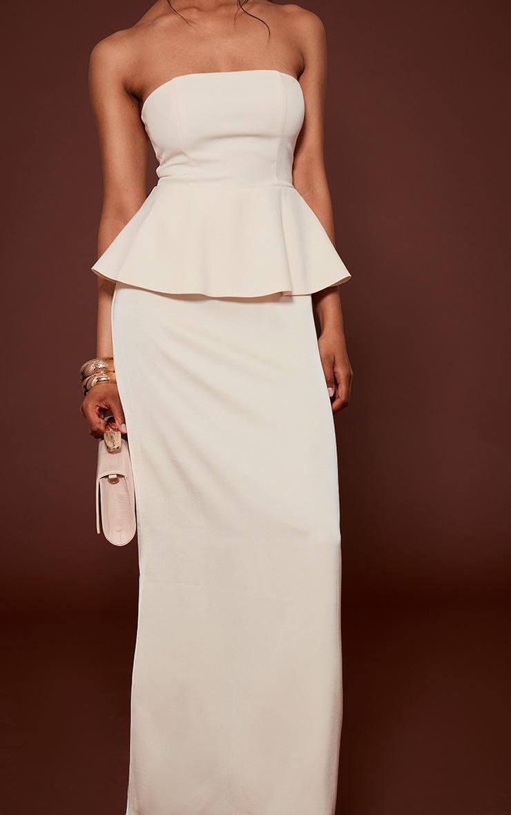 Pretty Little Thing Cream Tailored Peplum Hem Maxi Dress