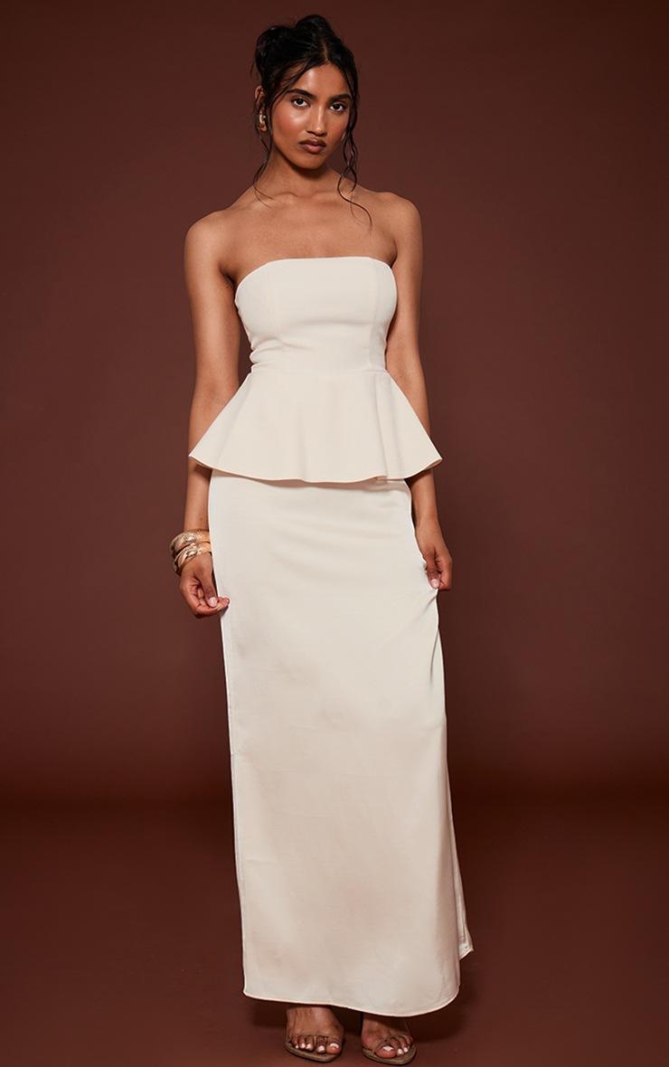Pretty Little Thing Cream Tailored Peplum Hem Maxi Dress