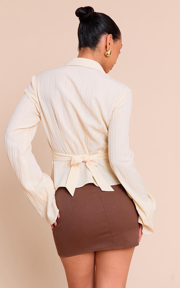 Pretty Little Thing Cream Textured Satin Tie Back Shirt