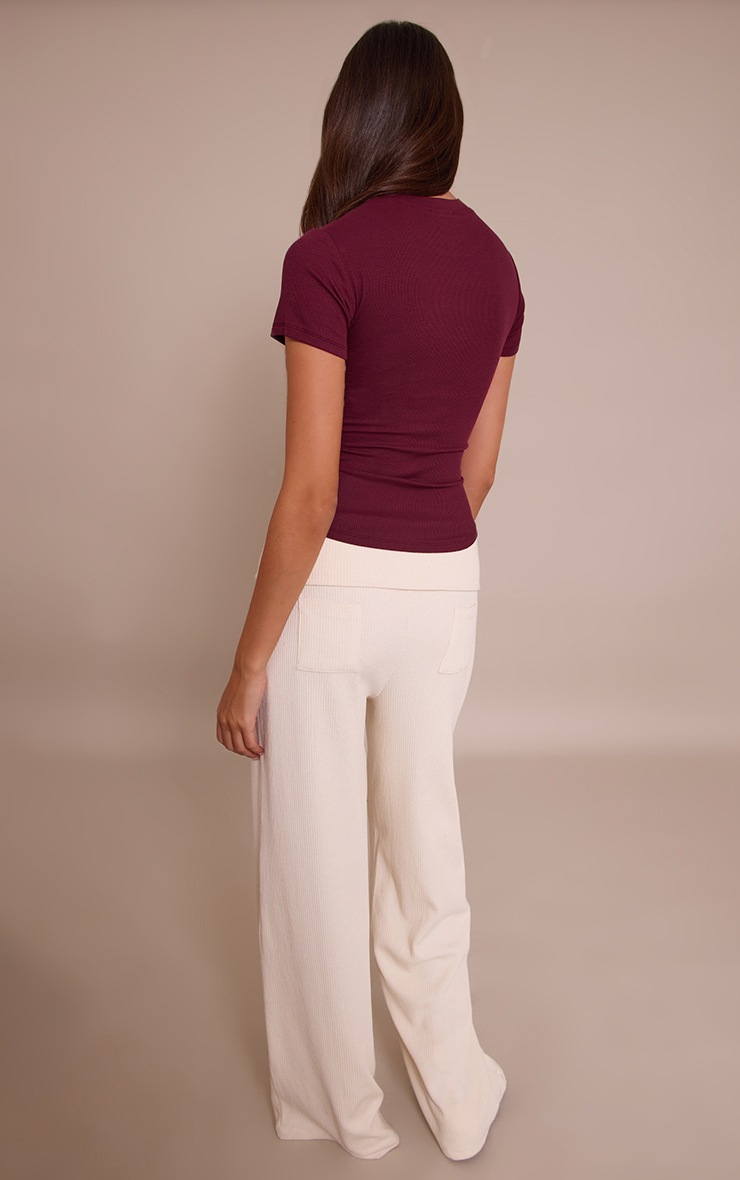 Pretty Little Thing Cream Thick Rib Fold Over Pocket Detail Wide Leg Pant