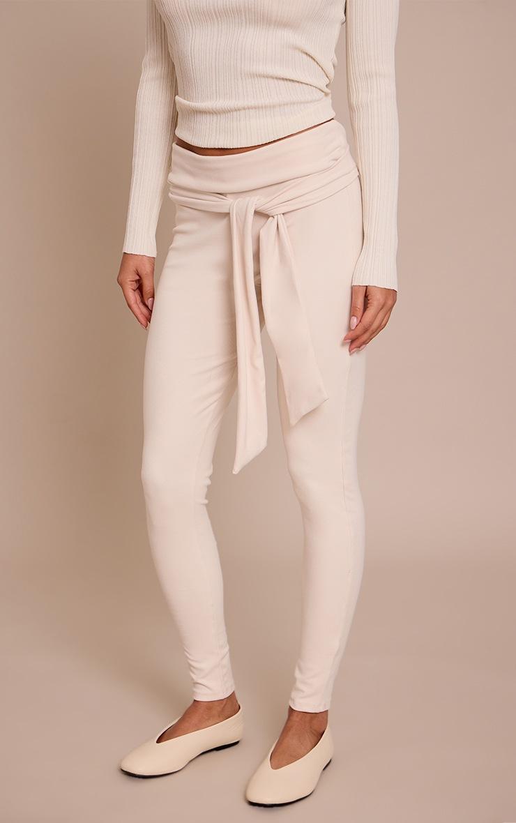 Pretty Little Thing Cream Ultra Soft Tie Waist Detail Leggings