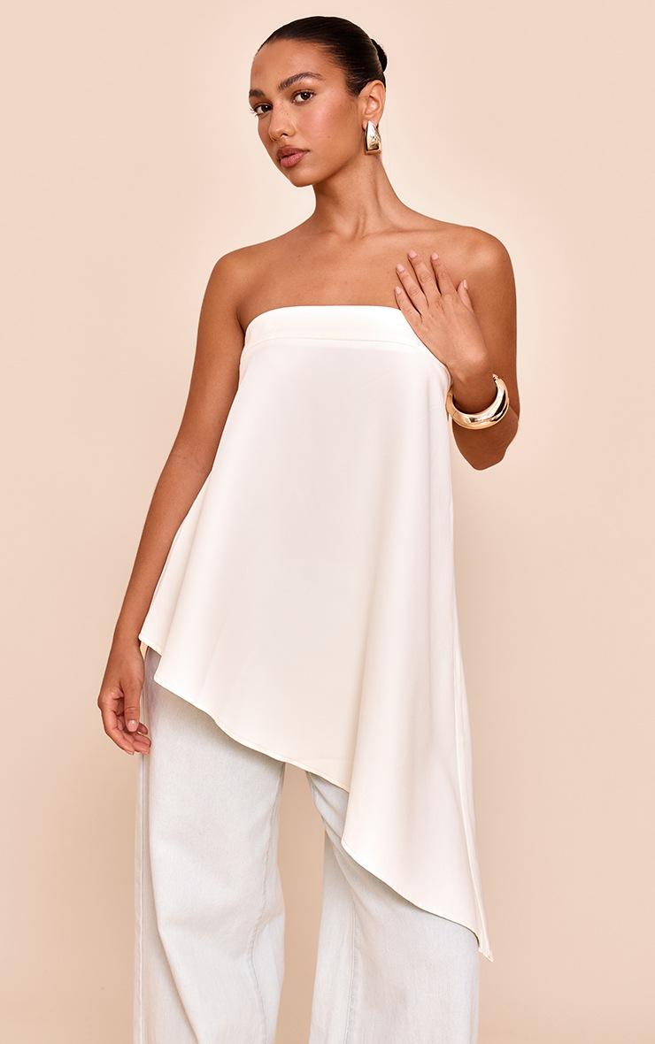 Pretty Little Thing Cream Woven Bandeau Asymmetric Hem Floaty Long Top