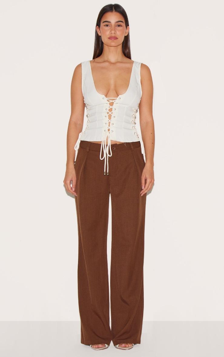 Pretty Little Thing Cream Woven Lace Up Detail Plunge Sleeveless Top
