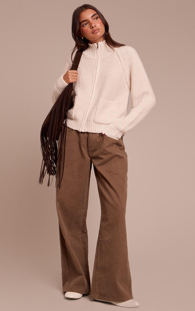 Pretty Little Thing Cream Zip Up Pocket Detail Knitted Cardigan