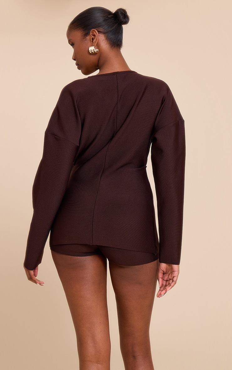 Pretty Little Thing Dark Brown Bandage Button Up Cardigan Romper