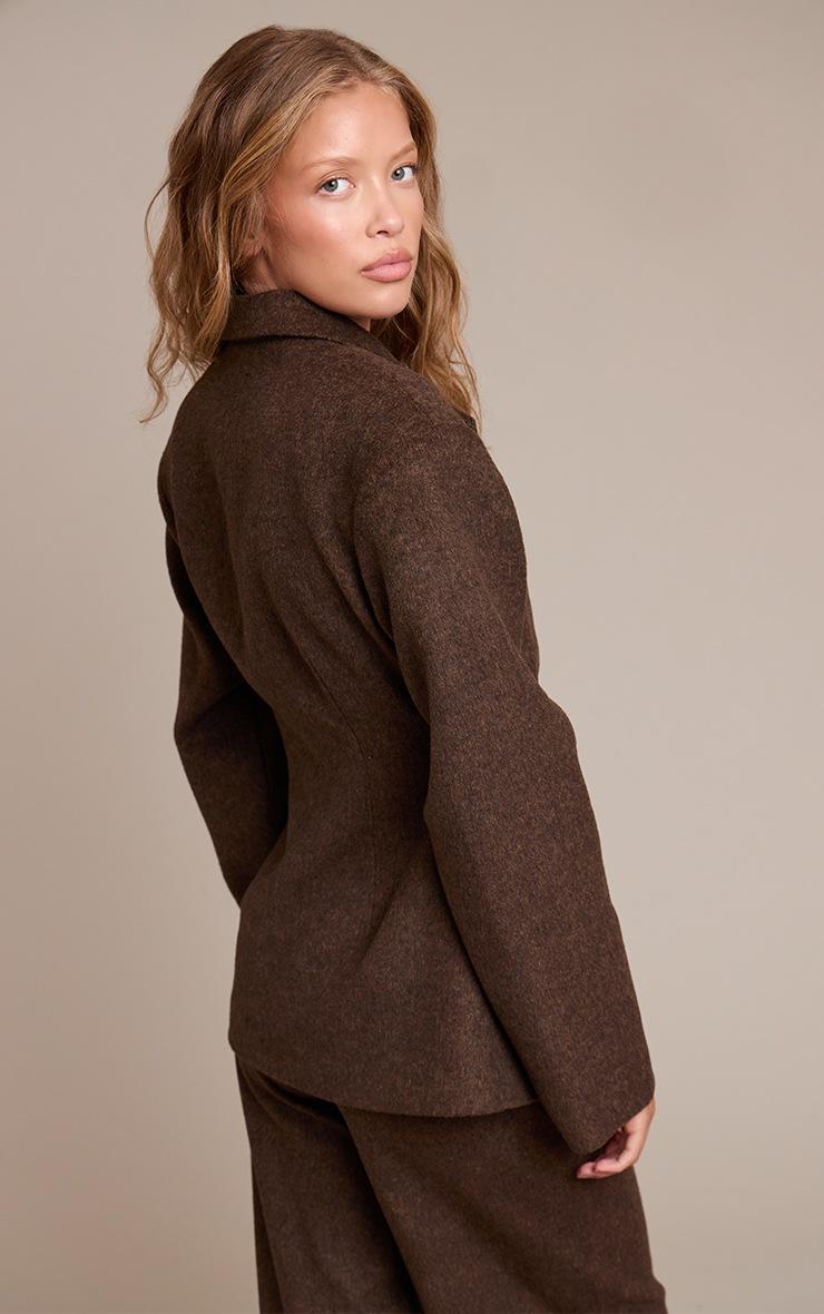 Pretty Little Thing Dark Brown Brushed Pinstripe Cinched Waist Blazer