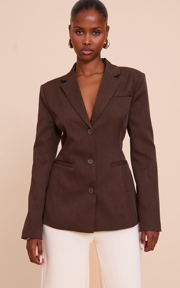 Pretty Little Thing Dark Brown Cinched Back Single Breasted Blazer