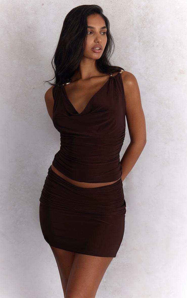 Pretty Little Thing Dark Brown Double Slinky Wrap Mini Skirt