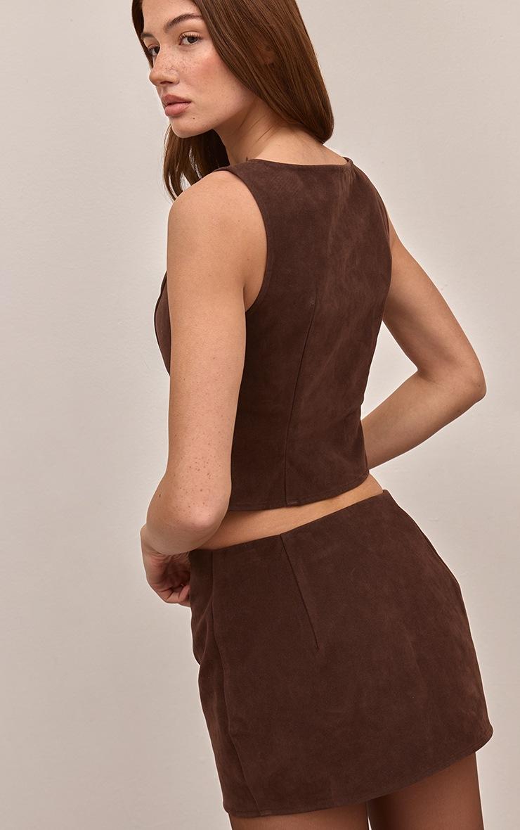 Pretty Little Thing Dark Brown Faux Suede Button Through Mini Skirt