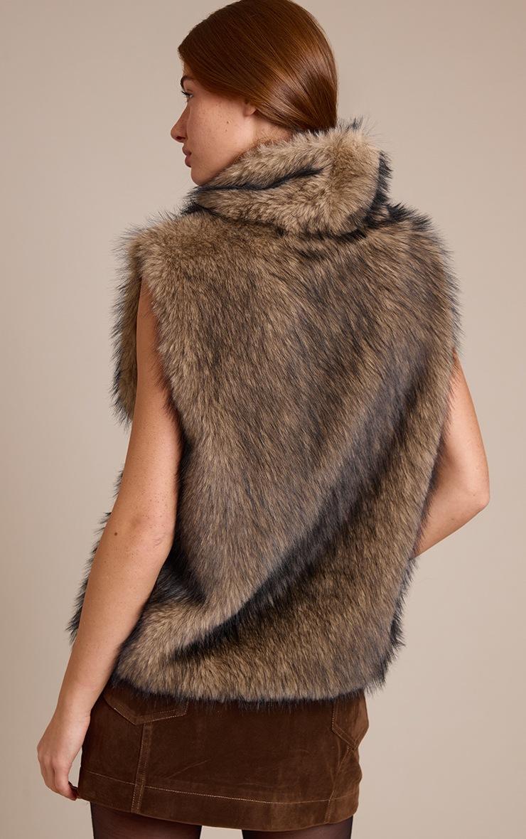 Pretty Little Thing Dark Brown High Neck Pull On Faux Fur Vest