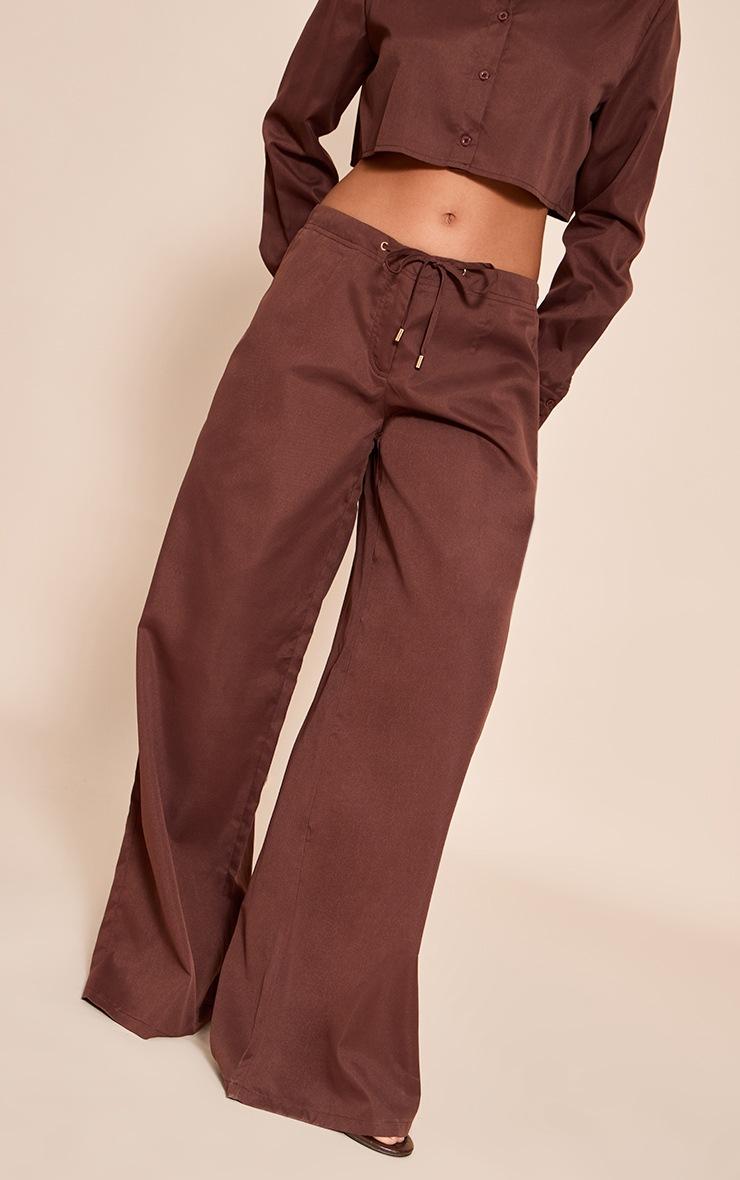 Pretty Little Thing Dark Brown Oversized Drawstring Straight Leg Pant
