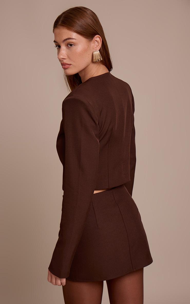 Pretty Little Thing Dark Brown Tailored Woven Cropped Blazer
