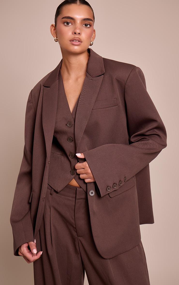 Pretty Little Thing Dark Brown Tailored Woven Oversized Dad Blazer