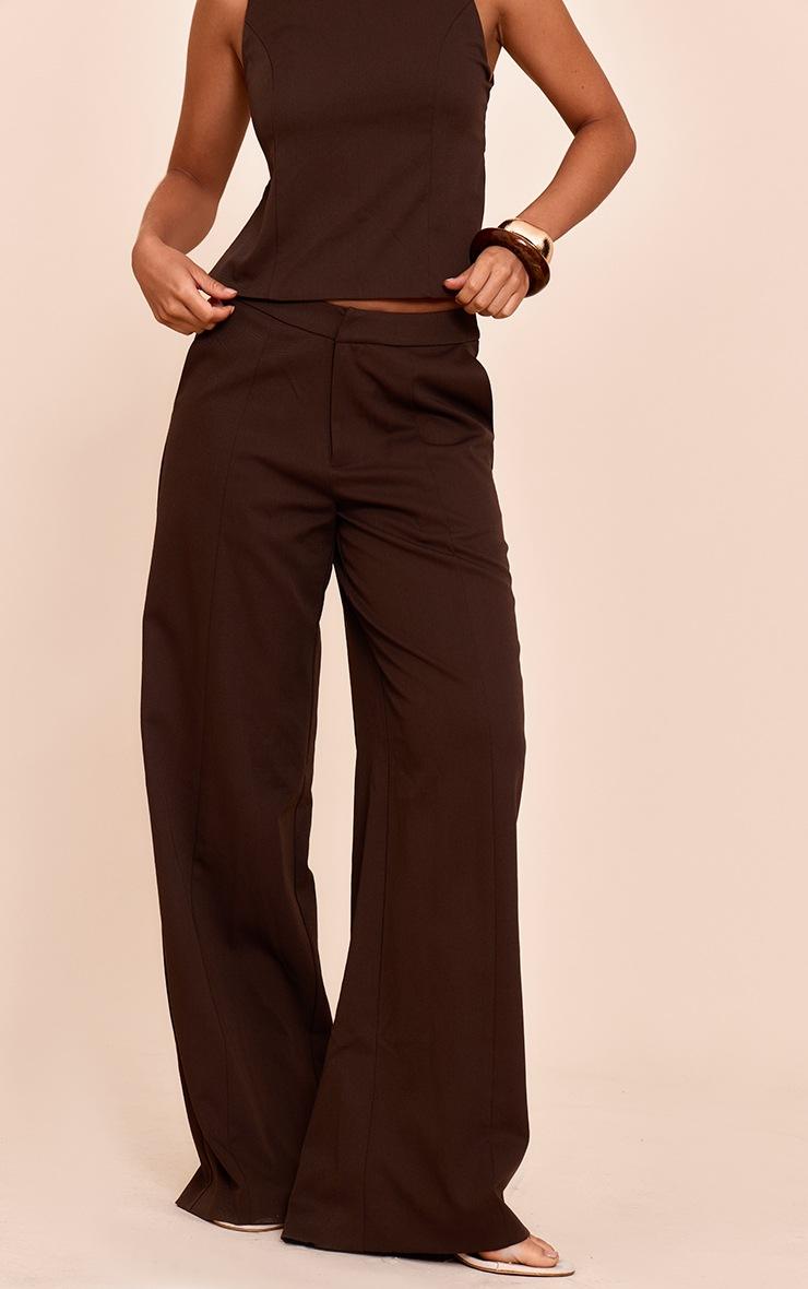 Pretty Little Thing Dark Brown Woven Pintuck Wide Leg Pants