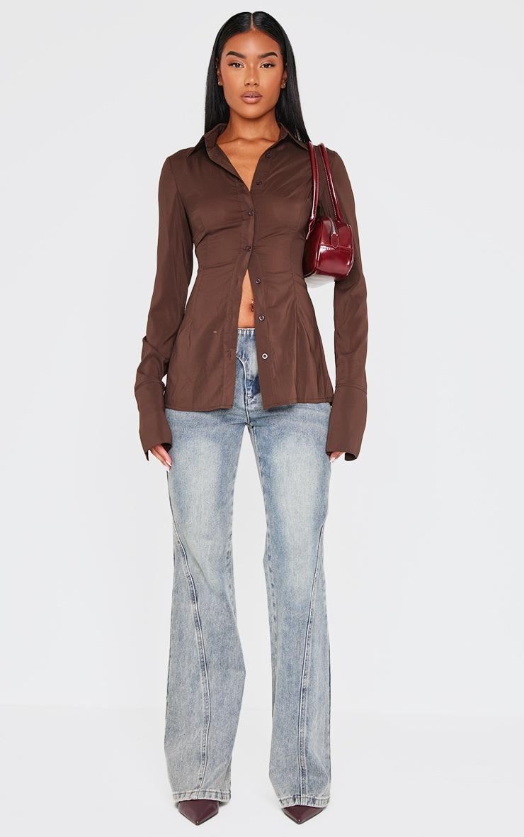 Pretty Little Thing Dark Chocolate Chiffon Fitted Shirt