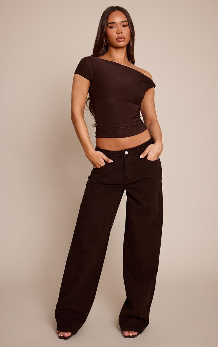 Pretty Little Thing Dark Chocolate Double Layer Slinky Asymmetric Knot Detail Long Top