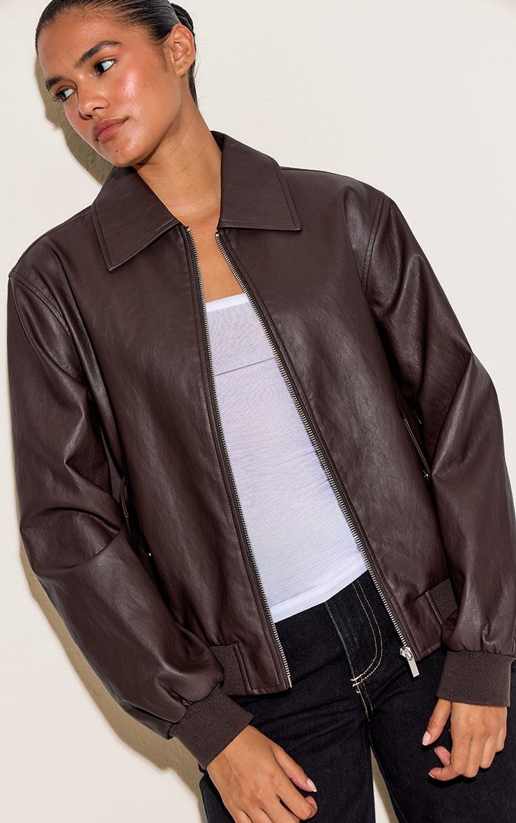 Pretty Little Thing Dark Chocolate Faux Leather Bomber Jacket