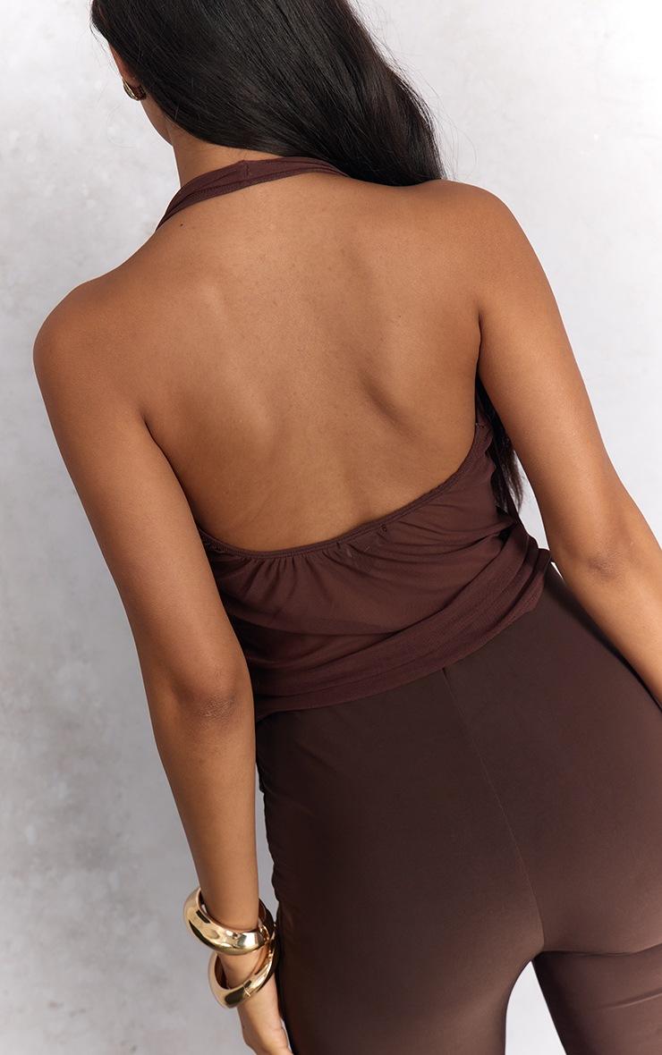 Pretty Little Thing Dark Chocolate Mesh Halter Neck Top