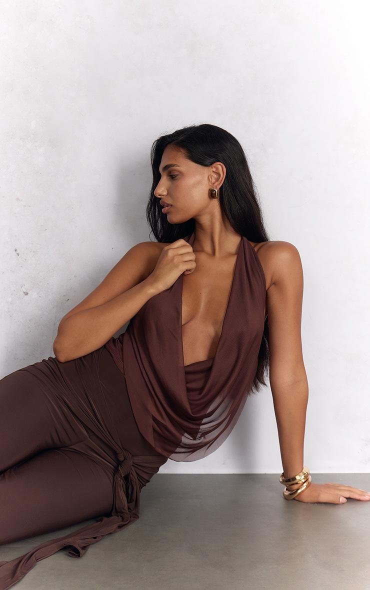 Pretty Little Thing Dark Chocolate Mesh Halter Neck Top