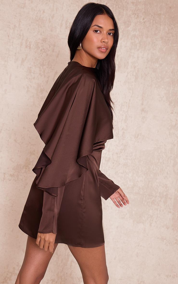 Pretty Little Thing Dark Chocolate Satin Overlay Cape Detail Bodycon Dress
