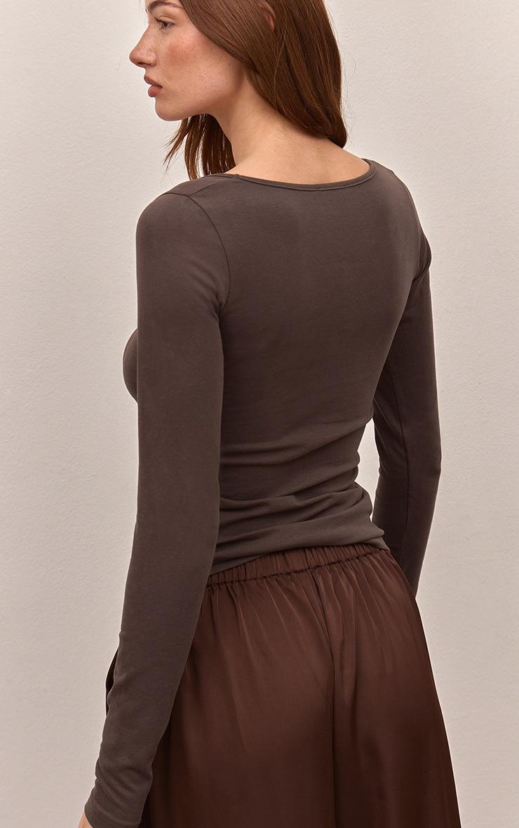 Pretty Little Thing Dark Chocolate Soft Cotton Scoop Neck Long Sleeve Top