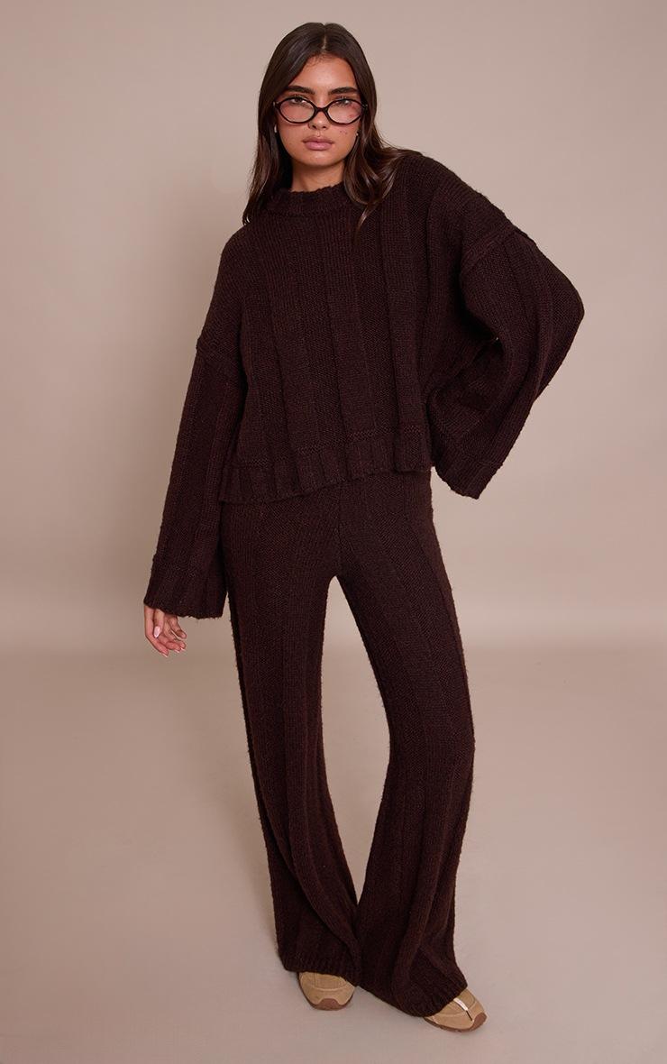 Pretty Little Thing Dark Chocolate Thick Rib Knitted Pant