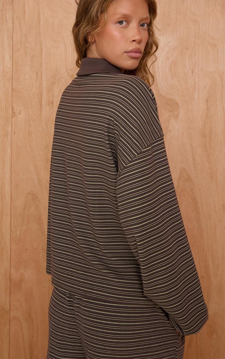 Pretty Little Thing Dark Green Striped Soft Fleece Polo Quarter Zip Sweatshirt