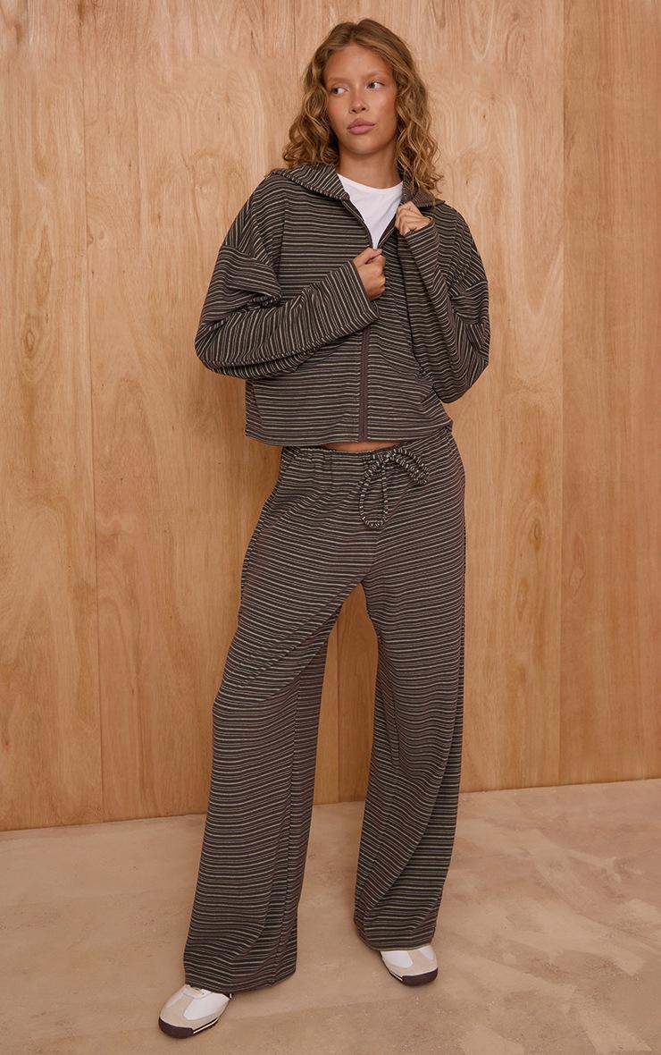 Pretty Little Thing Dark Green Striped Soft Fleece Zip Up Hoodie