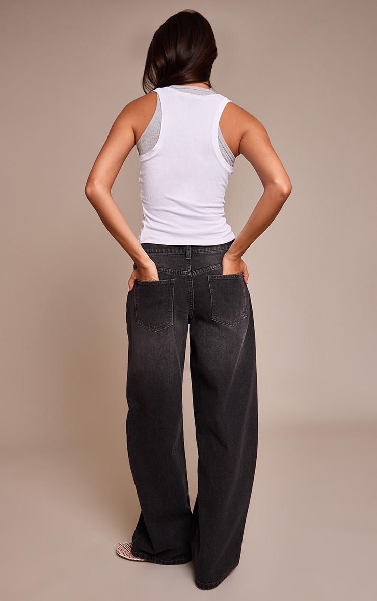Pretty Little Thing Dark Grey Low Rise Barrel Jeans