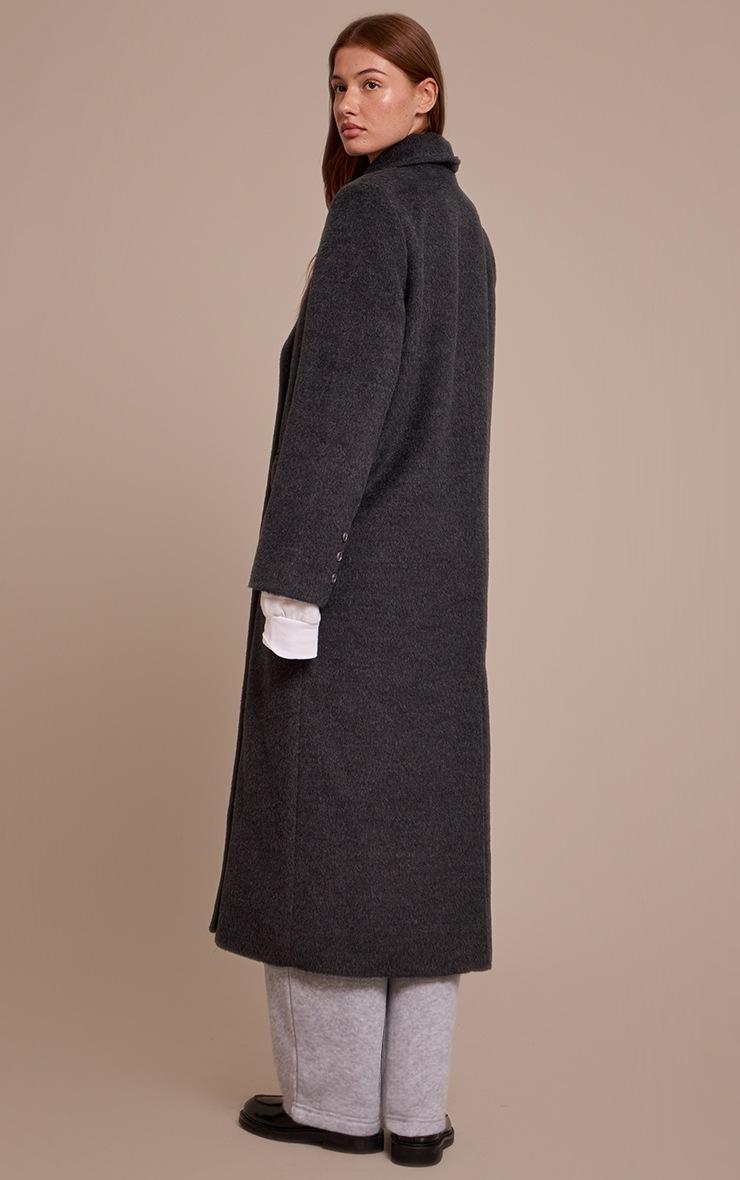 Pretty Little Thing Dark Grey Structured Double Breasted Wool Look Maxi Coat