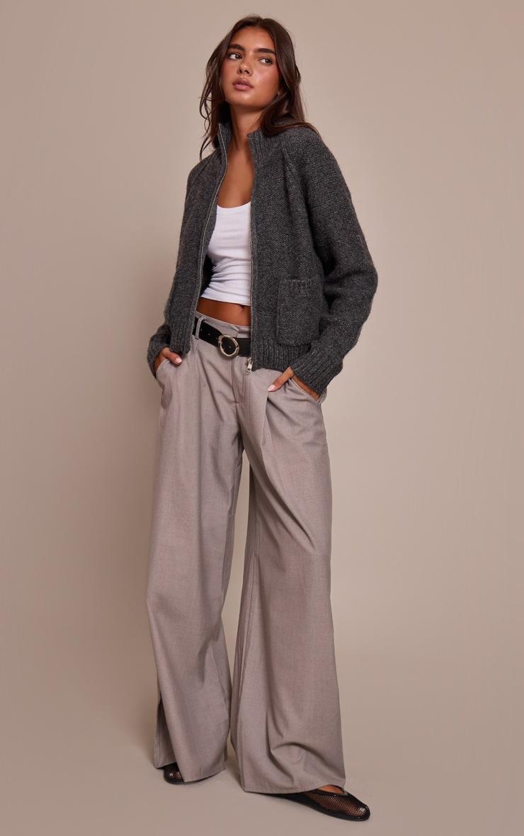 Pretty Little Thing Dark Grey Zip Up Pocket Detail Knitted Cardigan