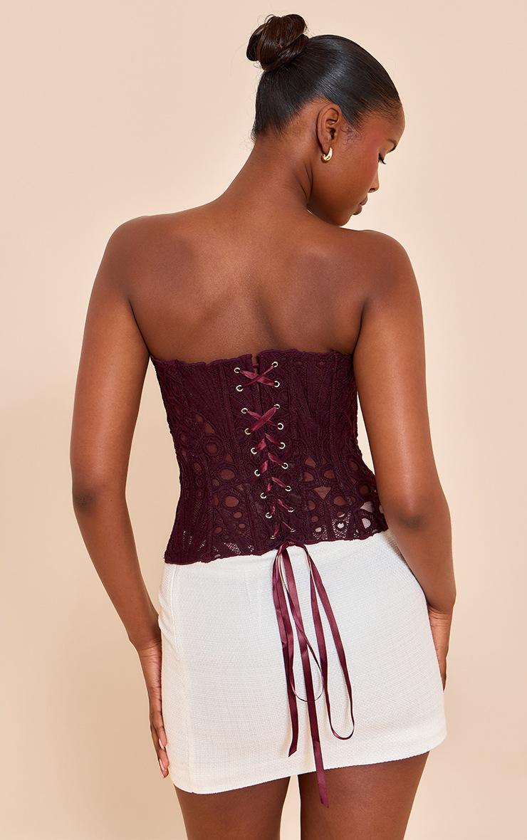 Pretty Little Thing Dark Plum Textured Sheer Floral Lace Corset