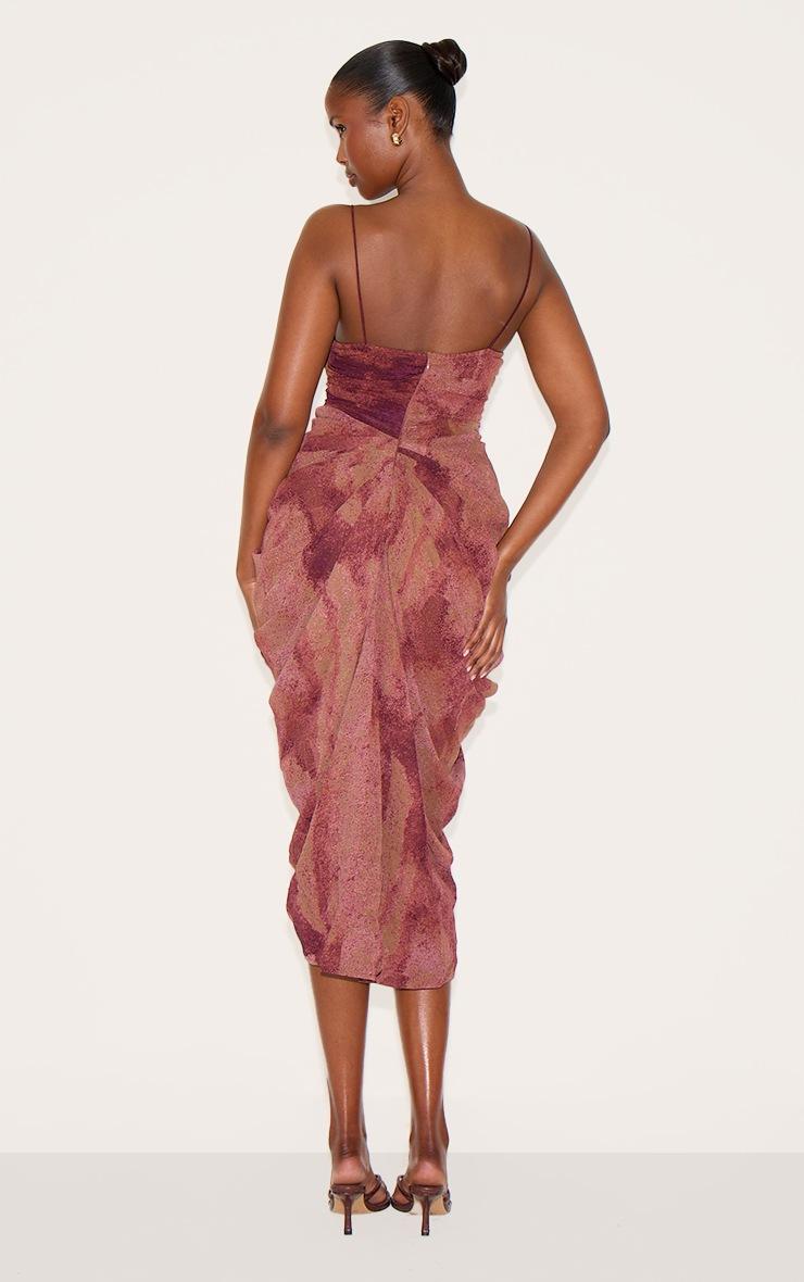 Pretty Little Thing Dark Purple Abstract Print Chiffon Ruched Drape Midi Dress