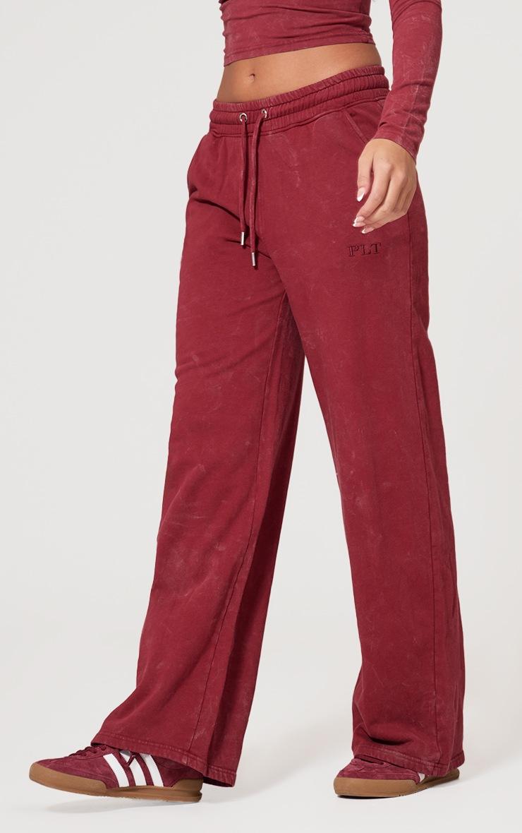 Pretty Little Thing Dark Red Washed Wide Leg Sweatpants