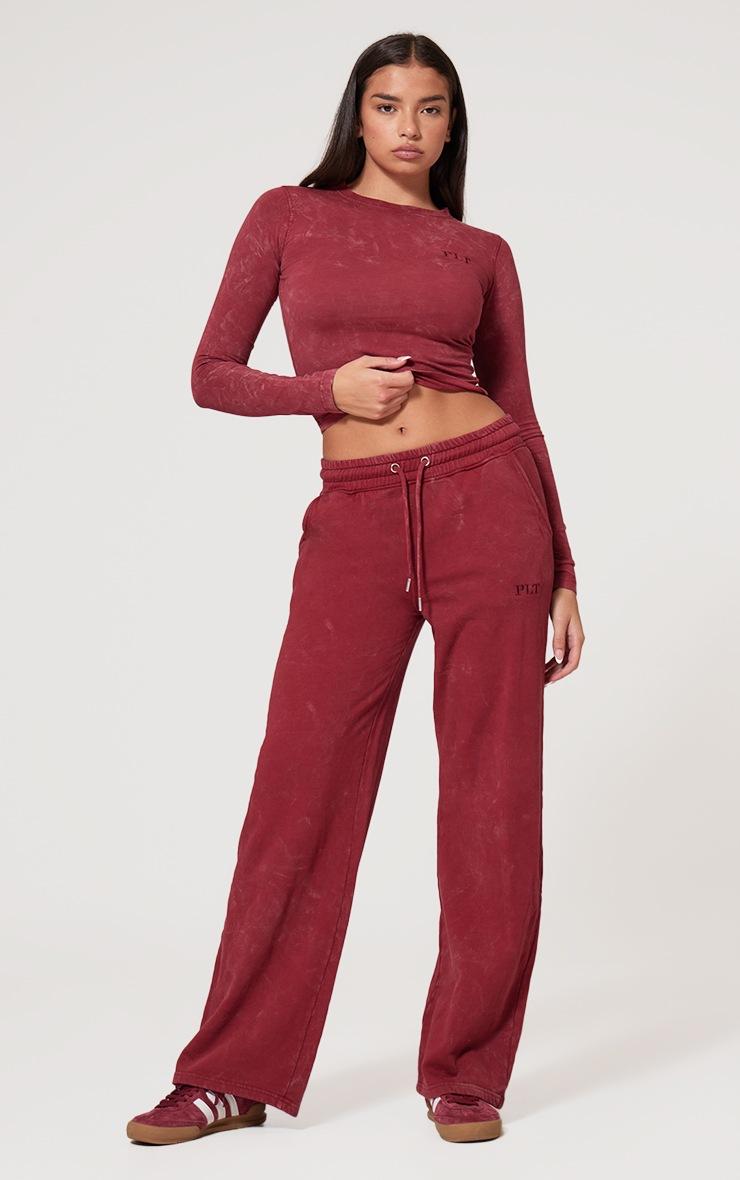 Pretty Little Thing Dark Red Washed Wide Leg Sweatpants