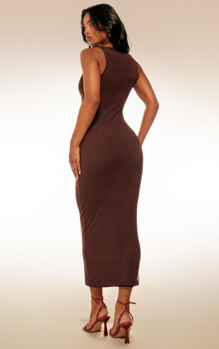 Pretty Little Thing Dark Taupe Lined Mesh Asymmetrical Knotted Midaxi Dress