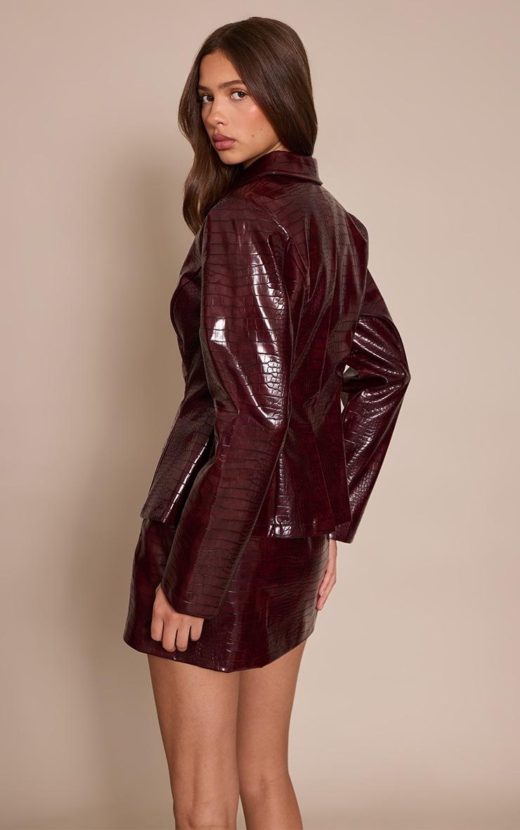 Pretty Little Thing Dark Wine Croc Faux Leather Blazer