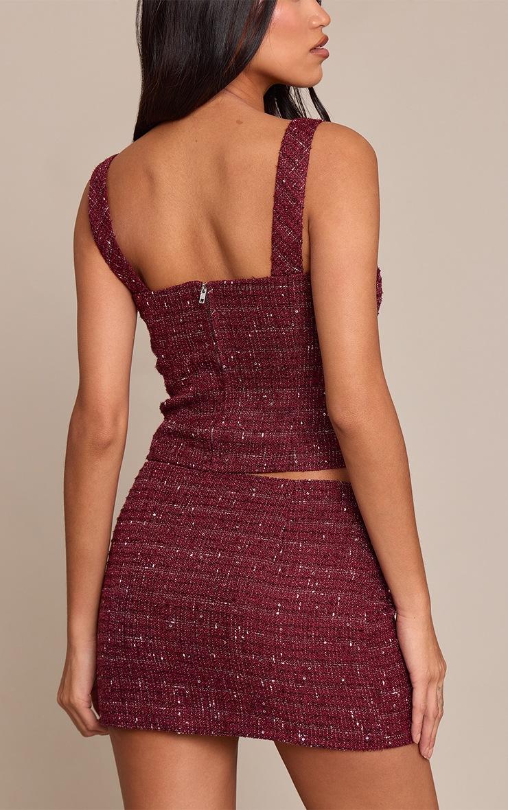 Pretty Little Thing Dark Wine Sequin Boucle Mini Skirt