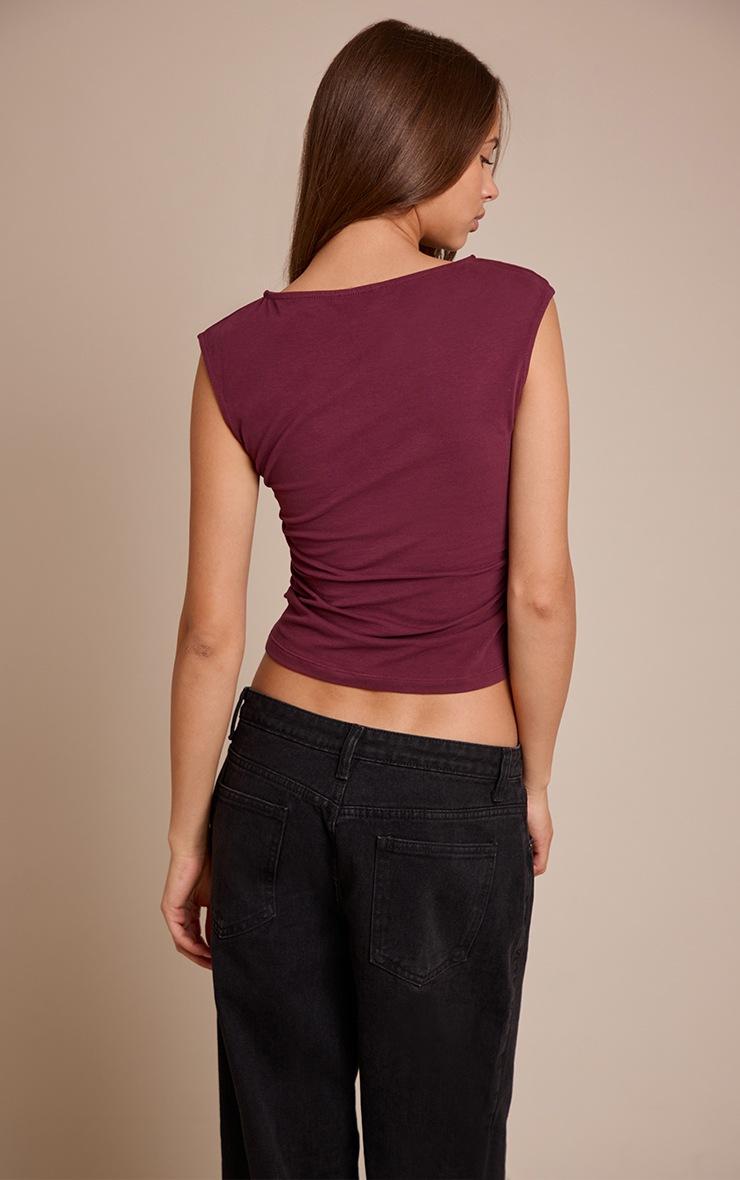 Pretty Little Thing Dark Wine Soft Cotton Ruched Side Sleeveless Top