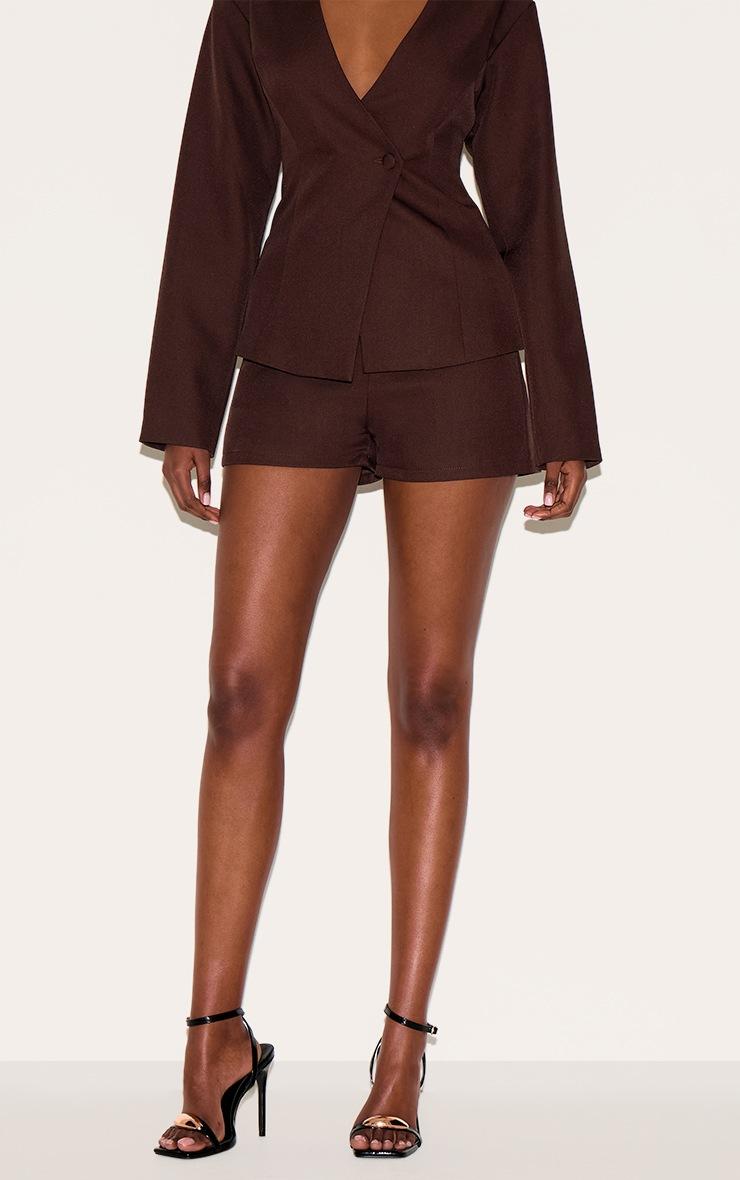 Pretty Little Thing Deep Chocolate Tailored Mid Rise Shorts