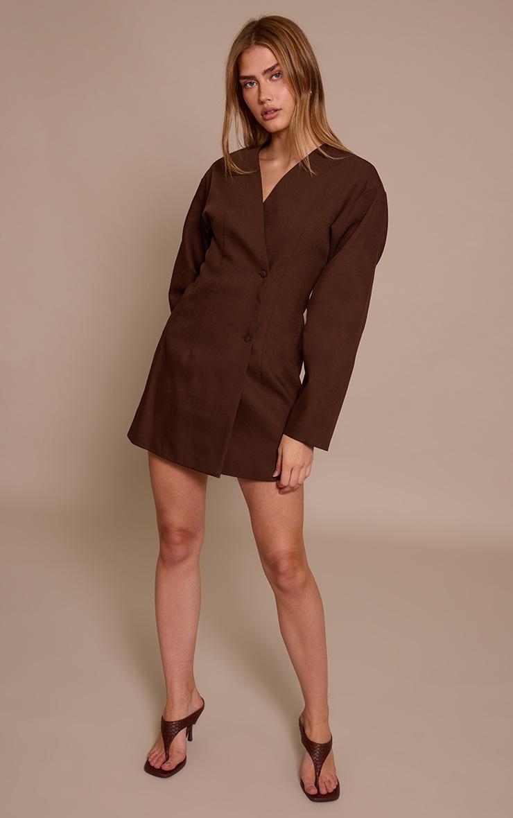 Pretty Little Thing Deep Chocolate Woven Balloon Sleeve Blazer Dress