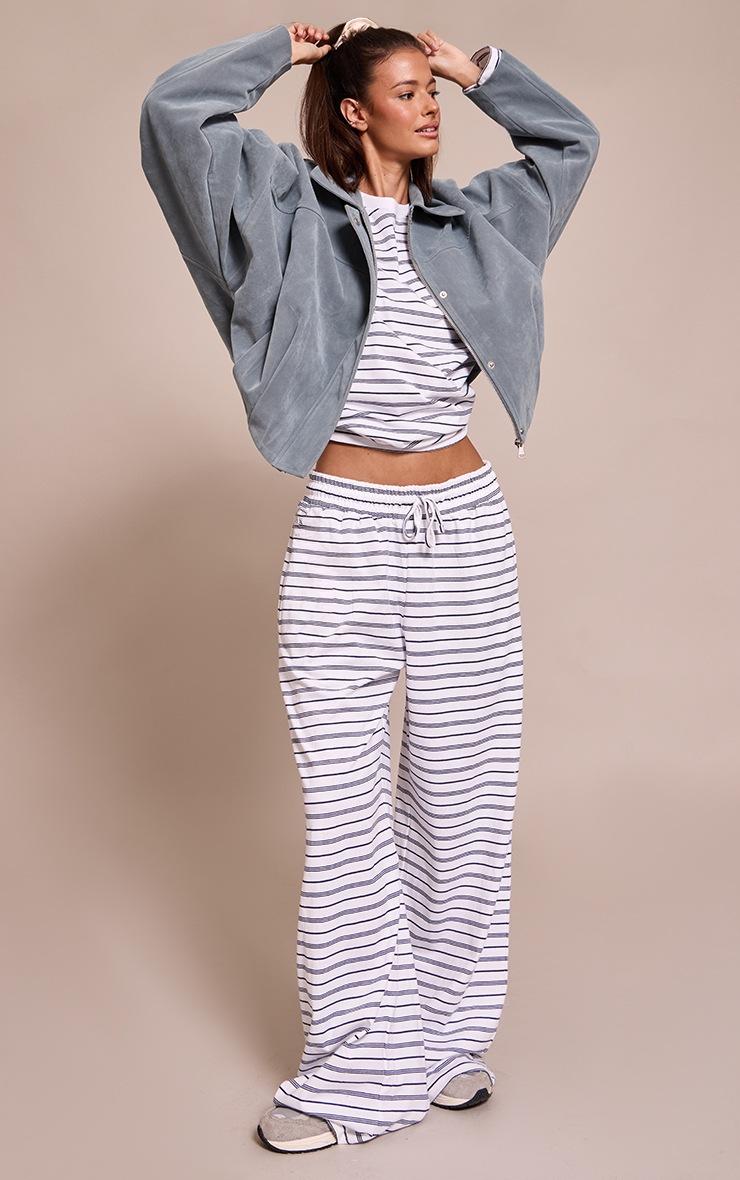 Pretty Little Thing Dusty Blue Faux Suede Covered Placket Bomber Jacket